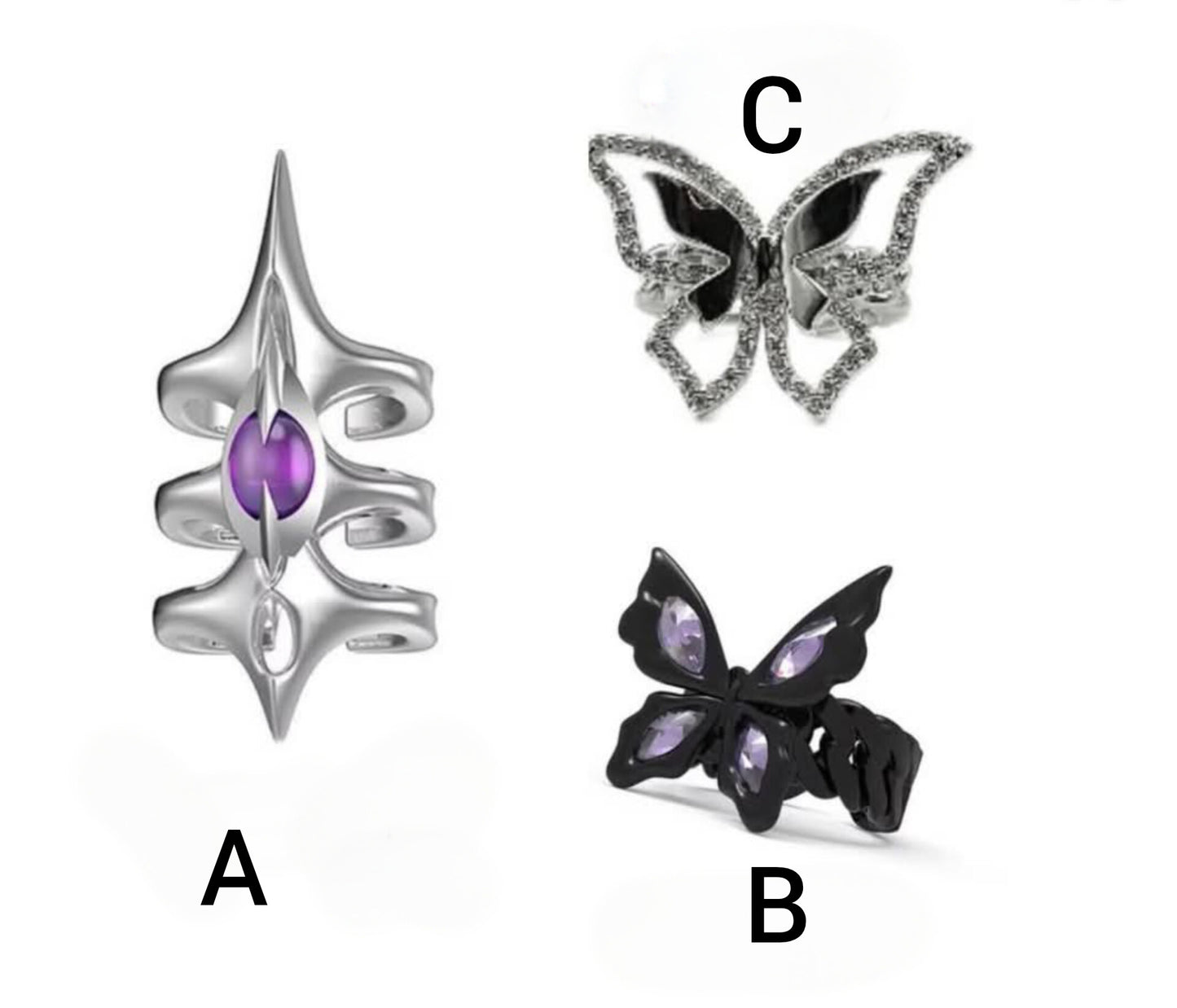 [Pre-Order] Huang Xing Inspired Statement Rings – Butterfly & Gothic Adjustable Rings (A/B/C Designs)